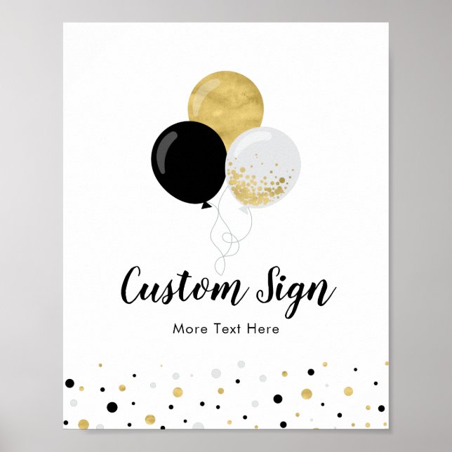 Poster Anniversaire de enfant Gold & Black Balloon (Devant)