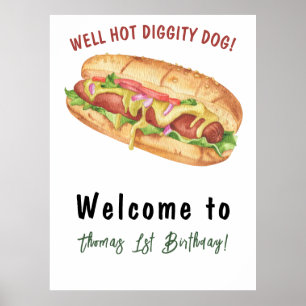 Poster Anniversaire de enfant Hot Dog Watercolor