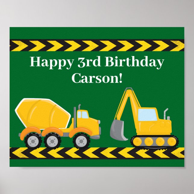 Poster Anniversaire de enfant Party Green Construction Ca (Devant)