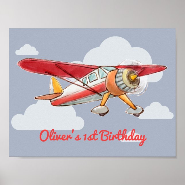 Poster Anniversaire de l'avion vintage (Devant)