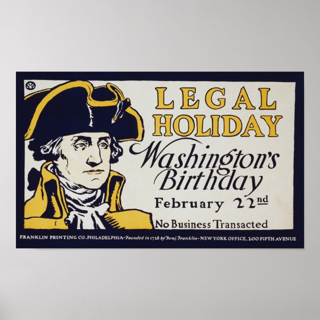 Poster Anniversaire de Washington - Fête légale (Devant)