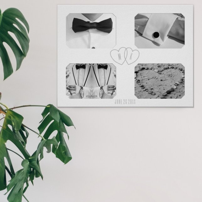 Poster Anniversaire du mariage 4 Photo Collage de mémoire (Upload 4 photos and add your initials and wedding date and hang it high)