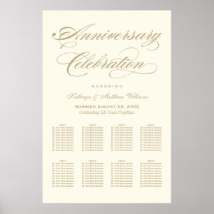 Poster Anniversaire du Mariage de calligraphie or élégant