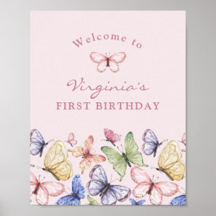 Poster Anniversaire du papillon rose