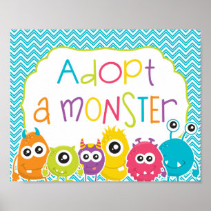 Poster Anniversaire du petit monstre Adoptez un signe mon