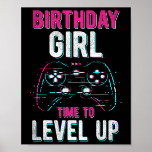 Poster Anniversaire Fille Niveau Up Vidéo Jeu Anniversair