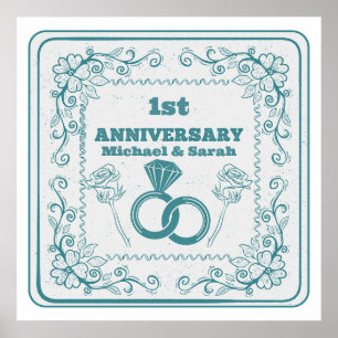 Poster Anniversaire Floral mariage année personnalisable