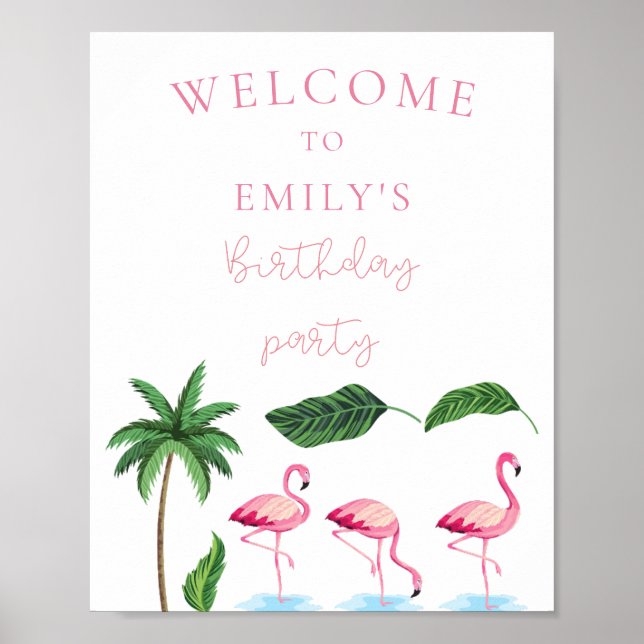 Poster Anniversaire floral rose et vert (Devant)
