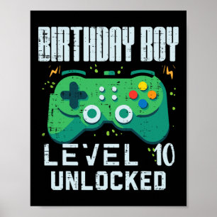 Poster Anniversaire Garçon Niveau 10 Déverrouillé Gamer C