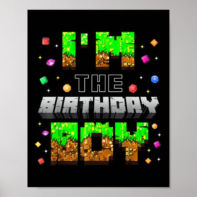 Poster Anniversaire Je suis Anniversaire Jeu Garçon Pixel (Devant)