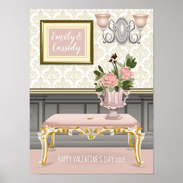 Poster Anniversaire Mariage de Valentine Elegant Pink Roo (Devant)