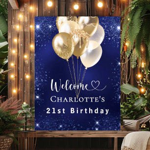 Poster Anniversaire marine bleu or ballons bienvenue