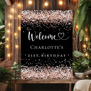 Poster Anniversaire noir rose or bienvenue