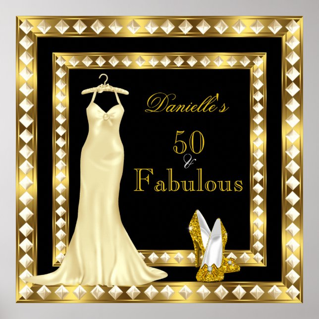 Poster Anniversaire Or Noir Robe haute talon (Devant)