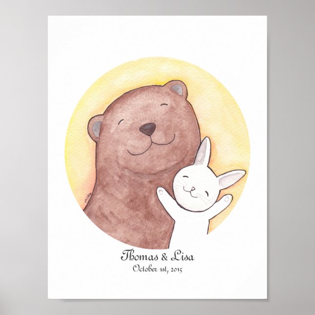 Poster Anniversaire personnalisé cadeau ours Bunny Happy  (Devant)