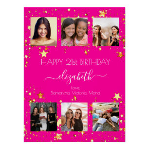Poster Anniversaire photo collage rose chaud meilleurs am