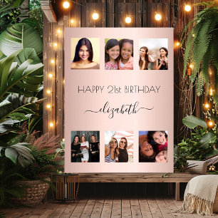 Poster Anniversaire photo collage rose or BFF