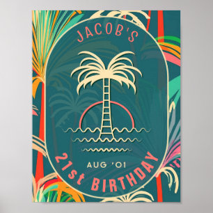 Poster Anniversaire Plage palmier tropical Plage d'arbre 
