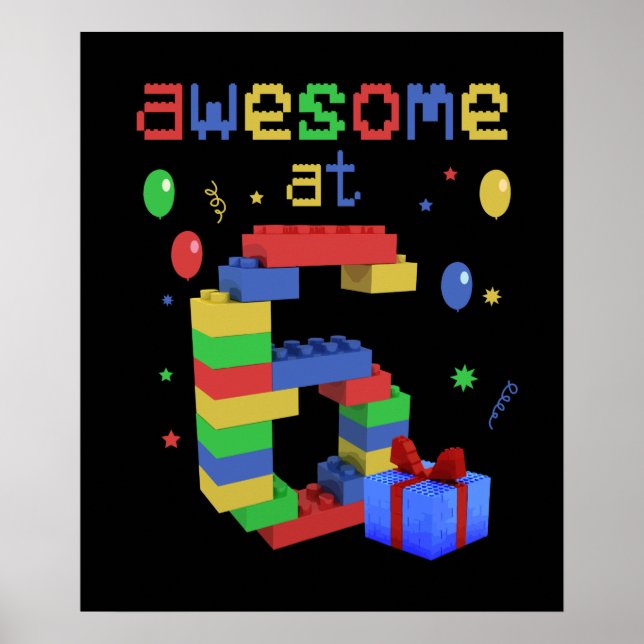 Poster Anniversaire Pour Enfants 6 Blocs De Construction  (Devant)