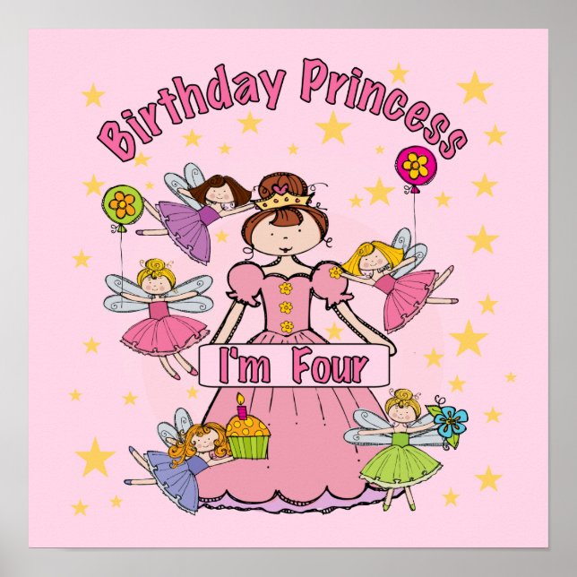 Poster Anniversaire Princesse Je suis quatre t-shirts et  (Devant)