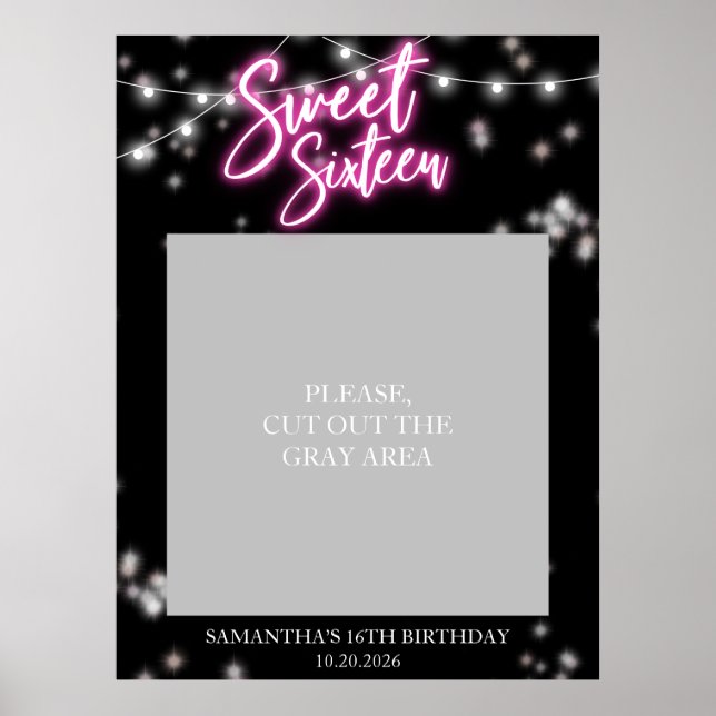 Poster Anniversaire Sweet 16 Rose Néon Foncé (Devant)