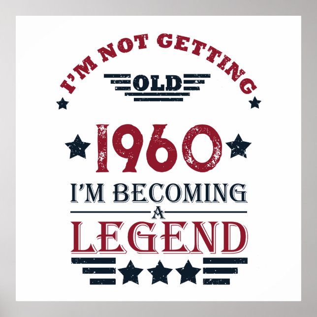Poster Anniversaire vintage personnalisé rouge bleu (Devant)