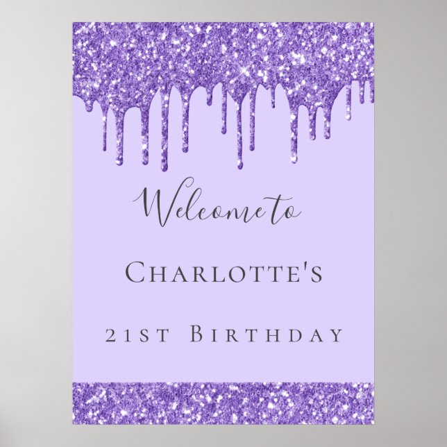 Poster Anniversaire violet lavande nom de la parties scin (Devant)
