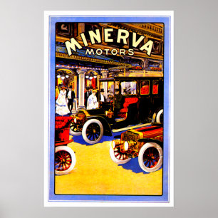 Poster Annonce belge vintage d'automobile de ~ de Minerva