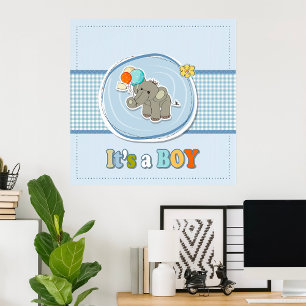 Poster Annonce de naissance d'un éléphant mignon bébé gar