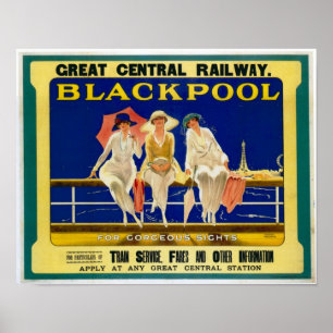 Poster Annonce de Vintage voyage/Blackpool Angleterre