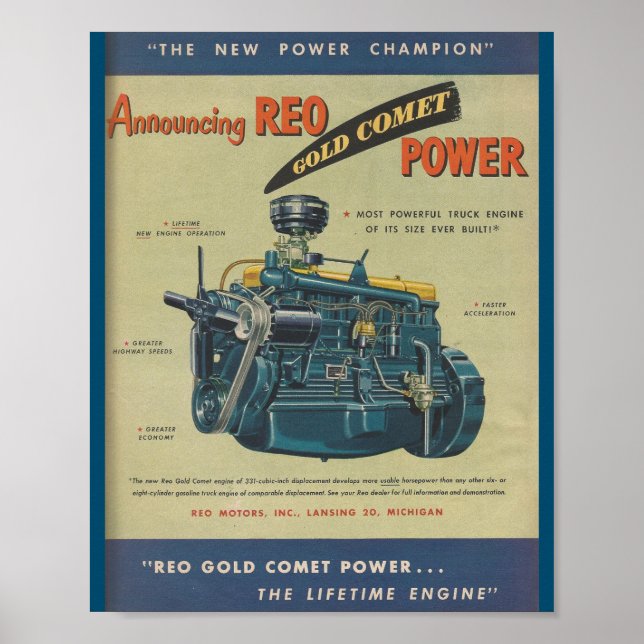 Poster Annonce du moteur de camion de la comète d'or REO  (Devant)