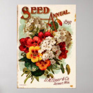 Poster Annonce d'un catalogue de fleurs Vintages de ferri