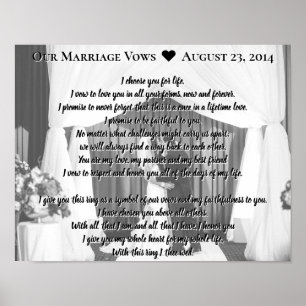 Poster Annonce mariage Vows Date Noir Blanc