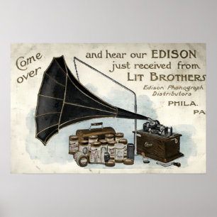 Poster Annonce Phonographe vintage de l'ère victorienne