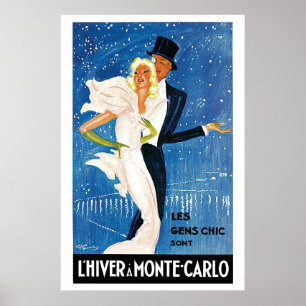 Poster Annonce vintage de voyage d'hiver de Monte Carlo