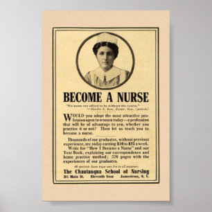 Poster Annonce vintage pour comment devenir une infirmièr