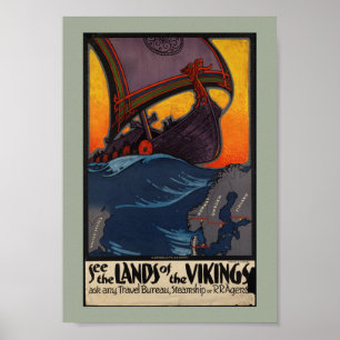 Poster Annonce Vintage voyage Terre des Vikings
