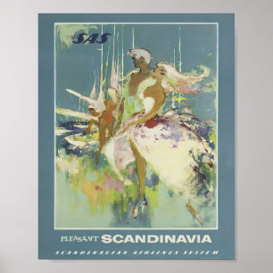 Poster Annonce voyage Scandinavie vintage