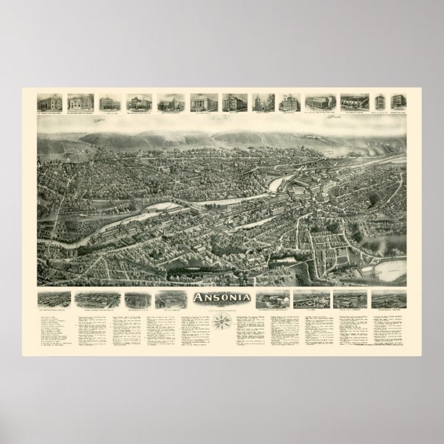 Poster Ansonia, CT Carte panoramique - 1921 (Devant)