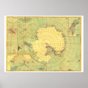 Poster " Antarctique : 1932 carte des régions du Pôle Sud