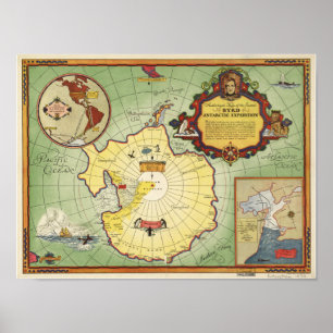 Poster Antarctique - 2ème Byrd Expédition Carte Anqitue 1
