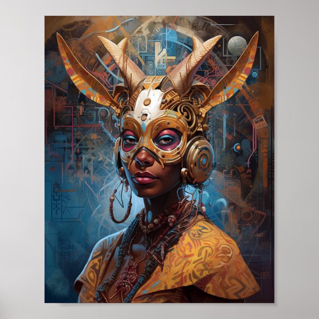 Poster Antelope Headdress Science Fiction Cyberpunk (Devant)