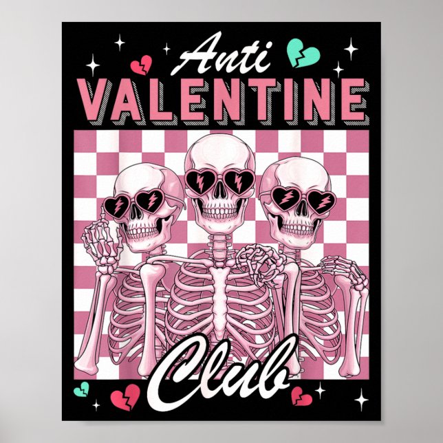 Poster Anti Valentine Club Skeleton Funny Single Valentin (Devant)