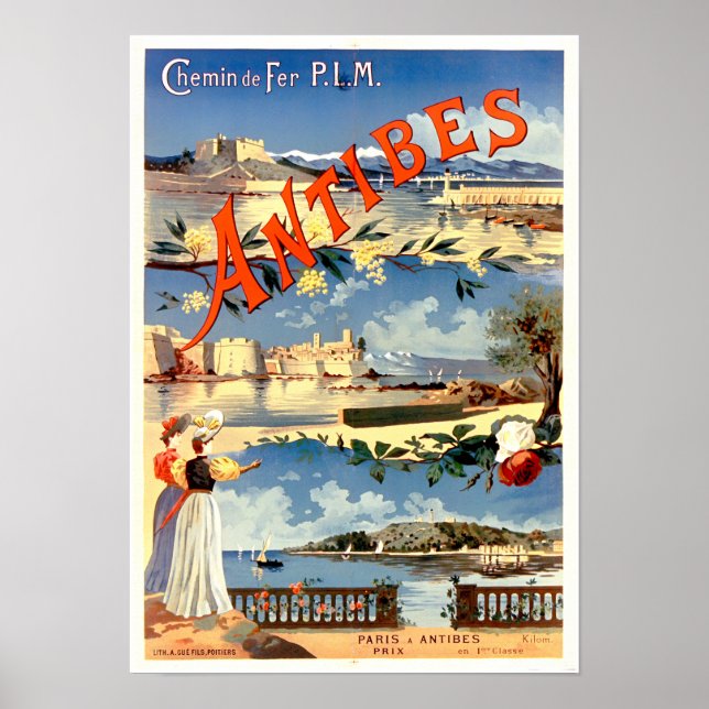 Poster Antibes France voyage vintage (Devant)