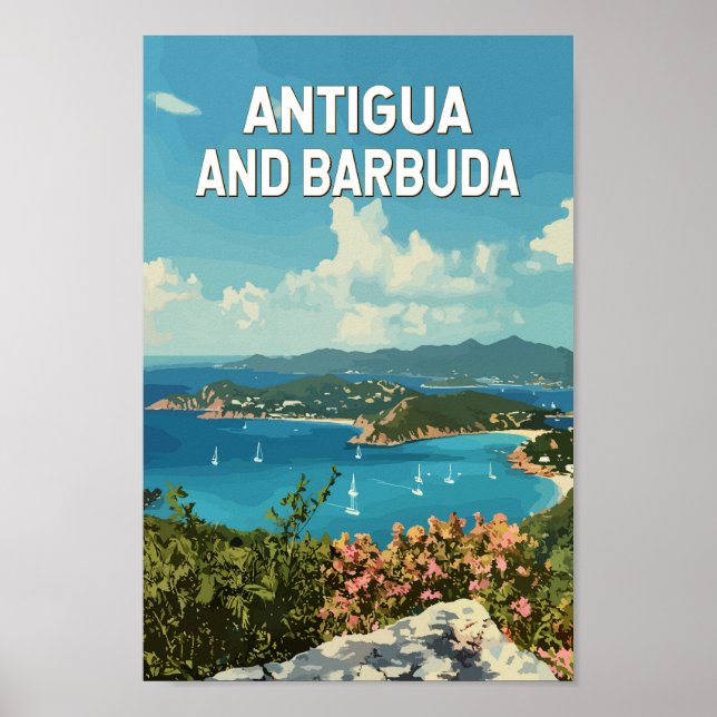 Poster Antigua-et-Barbuda Illustration Voyage Art Retro (Devant)