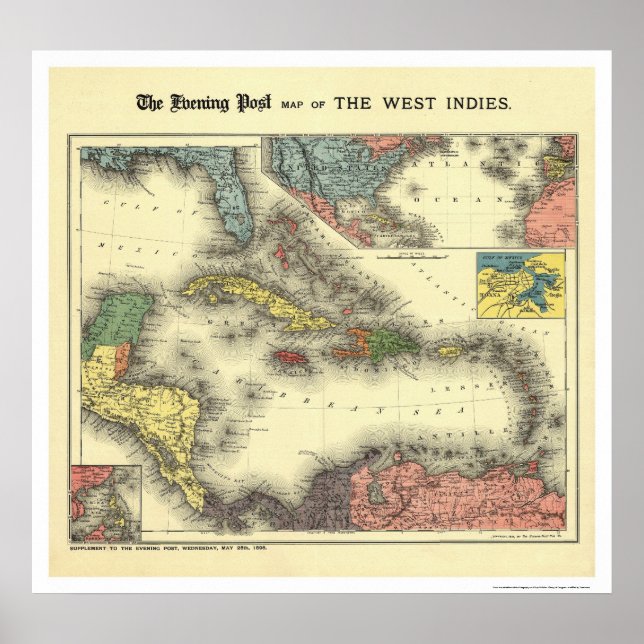 Poster Antilles Carte postale du soir 1898 (Devant)