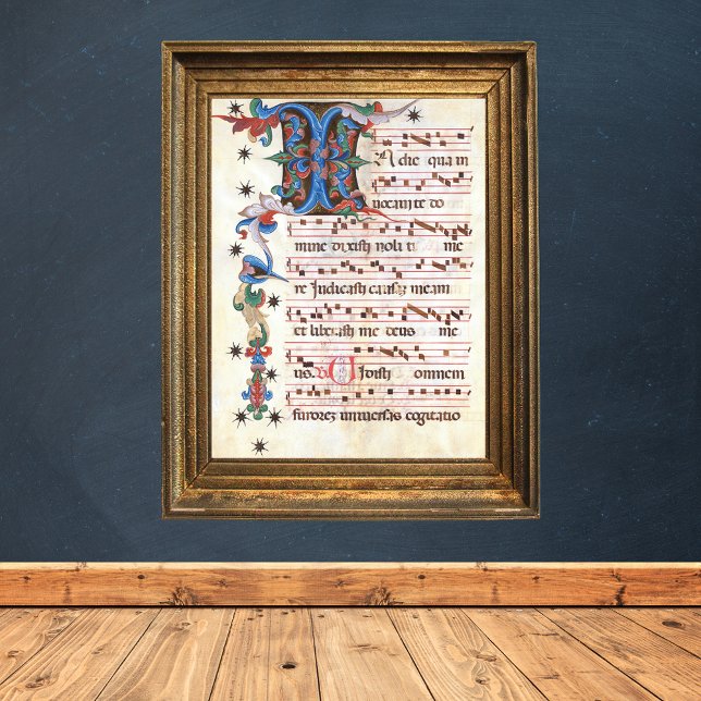 Poster Antiphon Gregoriant Chant Manuscrit médiéval (Antiphon Gregoriant Chant Music Sheet Medieval Manuscript Catholic Christian Poster)