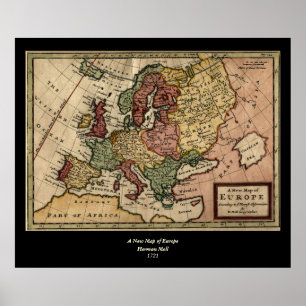 Poster Antiquarian 1721 Map of Europe by Herman Moll