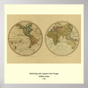 Poster Antique 1786 World Map by William Faden