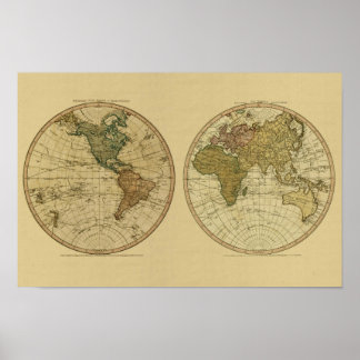 Poster Antique 1786 World Map by William Faden